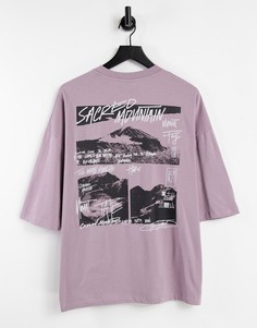 Фиолетовая oversized-футболка с принтом в виде гор на спинке ASOS DESIGN-Фиолетовый цвет