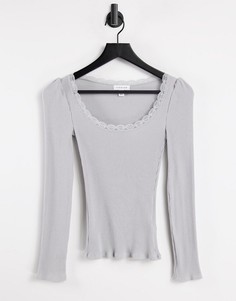 Серый кружевной лонгслив Topshop
