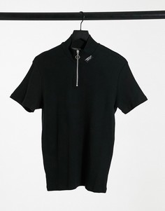 Черная облегающая футболка на короткой молнии с высоким воротом и вафельной фактурой ASOS Unrvlld Spply-Черный