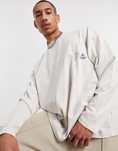 Светло-бежевый oversized-лонгслив с логотипом спереди и на спине ASOS Unrvlld Spply