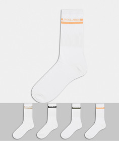 Набор из 4 пар белых носков с полосками и логотипом Jack & Jones-Белый