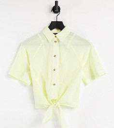 Льняная рубашка лимонного цвета с короткими рукавами и завязкой спереди ASOS DESIGN Petite-Бесцветный
