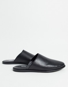 Черные кожаные лоферы-мюли на черной подошве ASOS DESIGN-Черный цвет