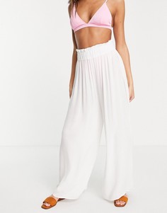 Белые широкие пляжные брюки-палаццо ASOS DESIGN-Белый