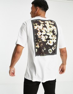 Белая oversized-футболка с принтом "L.A. Roses" на спине Only & Sons-Белый