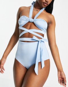 Голубые трусы бикини с завышенной талией ASOS DESIGN-Голубой