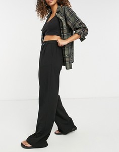 Черные брюки прямого кроя с выточками и асимметричным поясом Bershka-Черный цвет