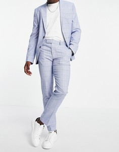 Голубые зауженные брюки в клетку «принц Уэльский» ASOS DESIGN-Голубой