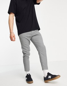 Суженные книзу укороченные брюки в клетку ASOS DESIGN-Серый