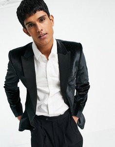 Пиджак-смокинг зауженного кроя с тонкой полоской из пайеток ASOS DESIGN-Черный цвет
