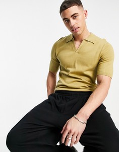 Трикотажное поло цвета хаки из хлопка с разрезом на вороте ASOS DESIGN-Зеленый цвет