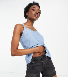 Синяя майка из ткани шамбре с баской Vero Moda Tall-Голубой