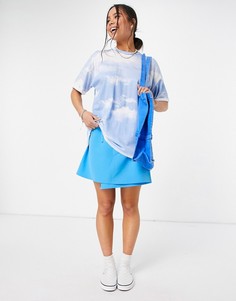 Голубая футболка в стиле oversized с принтом облаков Bershka-Голубой
