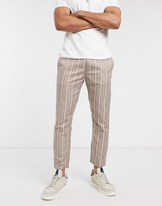 Коричневые зауженные брюки-джоггеры в строгом стиле в полоску Topman-Коричневый цвет