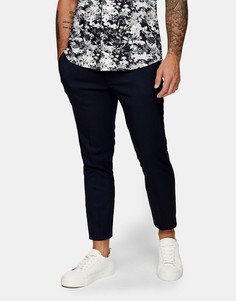 Темно-синие зауженные брюки-джоггеры в строгом стиле Topman-Голубой