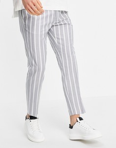 Зауженные брюки-джоггеры в полоску серого и белого цветов Topman-Серый