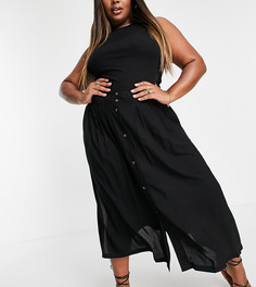 Черная юбка миди на пуговицах с глубокими карманами ASOS DESIGN Curve-Черный цвет