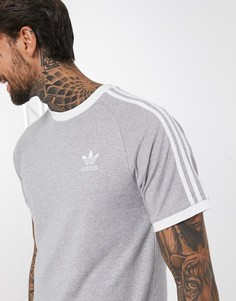Серая футболка с тремя полосками adidas Originals adicolor-Темно-синий