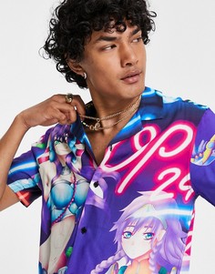 Свободная рубашка с принтами в стиле манги ASOS DESIGN-Голубой