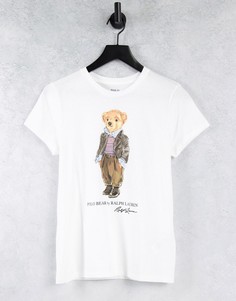 Белая футболка с принтом медведя Polo Ralph Lauren-Белый