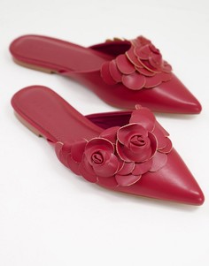 Бордовые балетки-мюли с заостренным носком и 3D-цветами ASOS DESIGN Larch-Красный