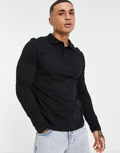 Поло черного цвета из органического хлопка с длинными рукавами ASOS DESIGN-Черный цвет