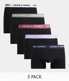 Набор из 5 черных боксеров-брифов с контрастным поясом Jack & Jones-Черный цвет