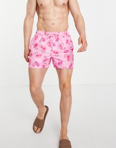 Короткие шорты для плавания с принтом фламинго ASOS DESIGN-Розовый цвет