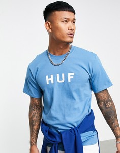 Голубая футболка с оригинальным логотипом HUF Essentials-Голубой