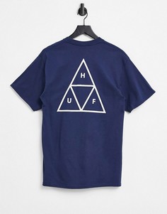Синяя футболка с логотипом HUF Essentials-Темно-синий
