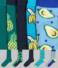 Набор из 5 пар разноцветных носков с принтами фруктов Jack & Jones-Многоцветный