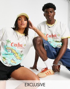 Белая свободная футболка из органического хлопка в стиле унисекс с принтом "Cuba" Reclaimed Vintage Inspired-Белый
