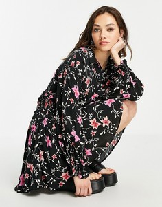 Черное платье мини с цветочным принтом Free People Lighten Up-Черный цвет