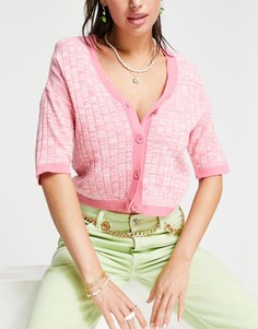 Розовый кардиган с короткими рукавами и окраской «шенье» ASOS DESIGN-Розовый цвет