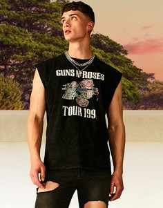 Черная выбеленная майка с принтом "Guns N Roses" ASOS DESIGN-Черный цвет