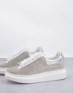 Серебристые кроссовки на платформе со стразами Steve Madden Glimmer-Бесцветный