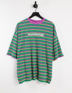 Футболка в полоску в стиле oversized из органического материала с принтом-надписью спереди ASOS DESIGN-Multi