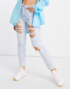 Голубые выбеленные джинсы в винтажном стиле с очень рваной отделкой New Look-Голубой