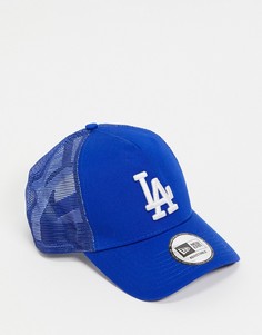 Синяя однотонная бейсболка с сетчатой вставкой New Era Los Angeles Dodgers-Голубой