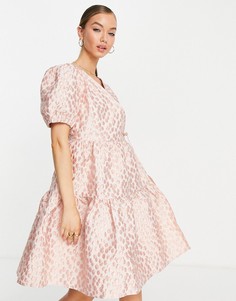 Платье мини с присборенной юбкой и жаккардовым цветочным принтом Y.A.S-Розовый цвет