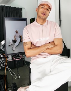 Розовая oversized-футболка поло из розового неопрена с текстовым принтом на спинке ASOS DESIGN-Розовый цвет