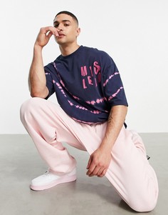 Темно-синяя oversized-футболка с принтом тай-дай и надписью на груди ASOS DESIGN-Темно-синий