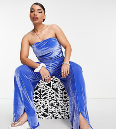Велюровые прямые джоггеры припудренного синего цвета (от комплекта) ASOS DESIGN Curve-Голубой