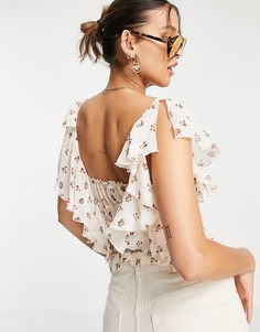 Боди со сборками и мелким цветочным принтом Free People Juliet-Белый