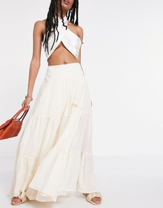 Юбка макси из жатого хлопка с подкладкой ASOS DESIGN-Светло-бежевый цвет