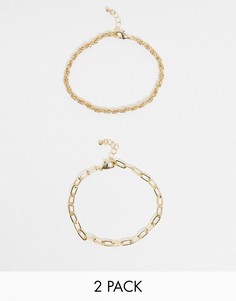 Набор золотистых браслетов на ногу с массивной и витой цепочкой DesignB London Exclusive-Золотистый