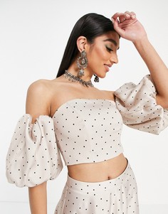 Кроп-топ бандо в горошек с пышными рукавами ASOS DESIGN Lehenga-Многоцветный