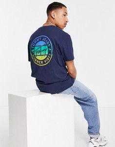 Темно-синяя футболка с круглым логотипом спереди и на спине Tommy Jeans-Темно-синий