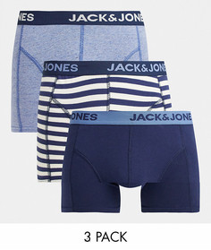 Набор из 3 боксеров-брифов синего цвета и с полосками Jack & Jones-Голубой