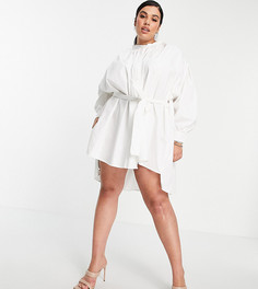 Белое платье-рубашка с объемными рукавами типа пелерины In The Style Plus x Lorna Luxe-Белый